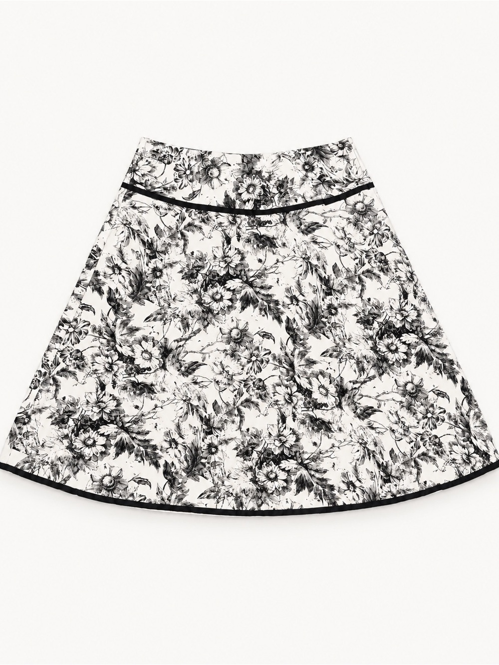 Hectic Black & White Floral A-Line Skirt Size M Cotton Lycra Made in USA